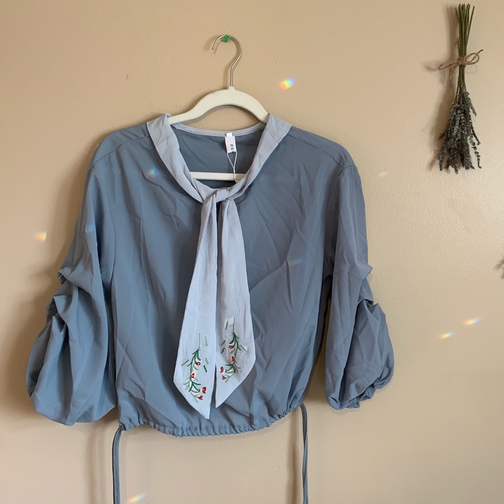 Blue Embroidered Blouse YesStyle